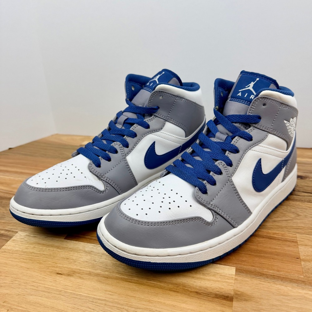 Nike Air Jordan 1 Mid Cement True Blue White Grey Mens DQ8426-014 Size 10
